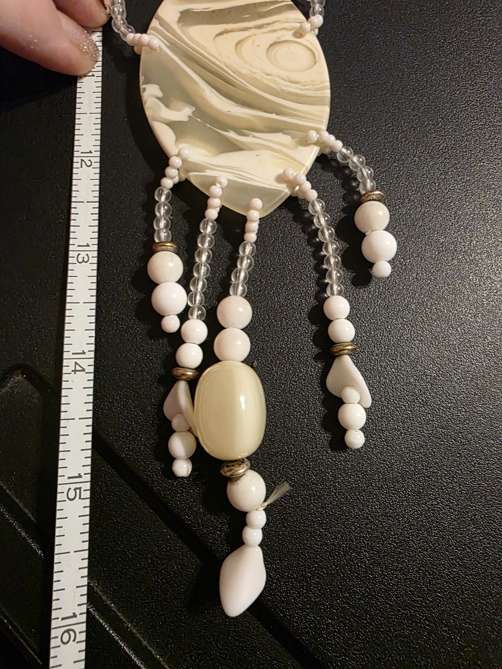 VTG 1980s Carol Dauplaise Swirled Lucite Faux Shell Necklace & Earrings Set - Picture 6 of 6